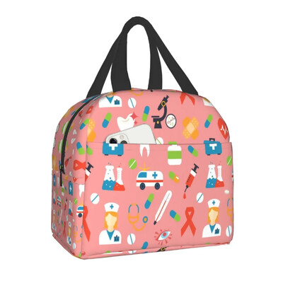 Saci de prânz termoizolate cu model de asistentă medicală, pentru femei, pentru îngrijirea sănătății, recipient de prânz reutilizabil pentru copii, școlari, cutie de mâncare