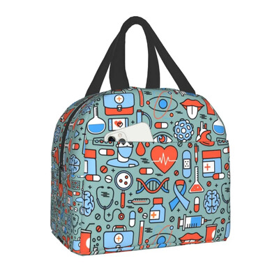 Saci de prânz termoizolate cu model de asistentă medicală, pentru femei, pentru îngrijirea sănătății, recipient de prânz reutilizabil pentru copii, școlari, cutie de mâncare