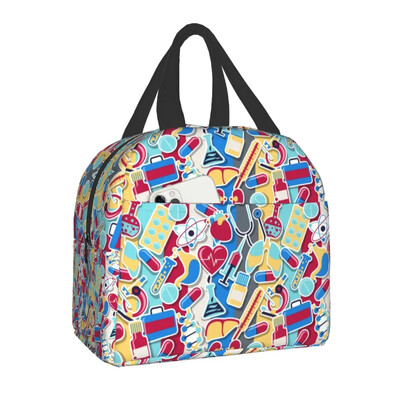 Saci de prânz termoizolate cu model de asistentă medicală, pentru femei, pentru îngrijirea sănătății, recipient de prânz reutilizabil pentru copii, școlari, cutie de mâncare