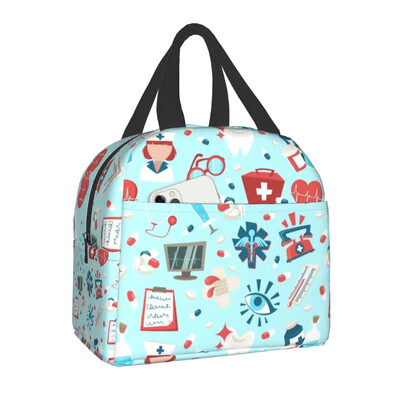Saci de prânz termoizolate cu model de asistentă medicală, pentru femei, pentru îngrijirea sănătății, recipient de prânz reutilizabil pentru copii, școlari, cutie de mâncare