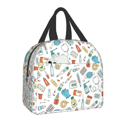 Saci de prânz termoizolate cu model de asistentă medicală, pentru femei, pentru îngrijirea sănătății, recipient de prânz reutilizabil pentru copii, școlari, cutie de mâncare
