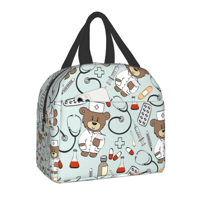 Saci de prânz termoizolate cu model de asistentă medicală, pentru femei, pentru îngrijirea sănătății, recipient de prânz reutilizabil pentru copii, școlari, cutie de mâncare