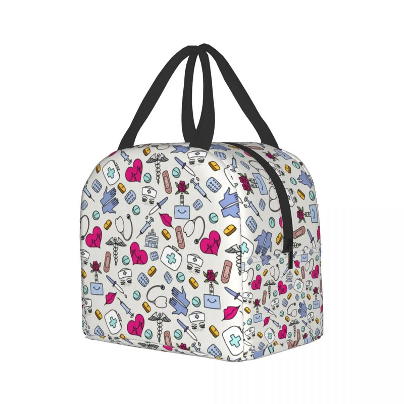 Saci de prânz termoizolate cu model de asistentă medicală, pentru femei, pentru îngrijirea sănătății, recipient de prânz reutilizabil pentru copii, școlari, cutie de mâncare