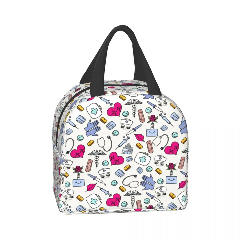 Saci de prânz termoizolate cu model de asistentă medicală, pentru femei, pentru îngrijirea sănătății, recipient de prânz reutilizabil pentru copii, școlari, cutie de mâncare