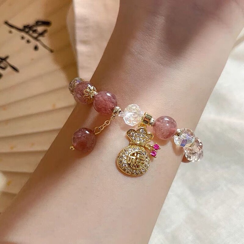 Modna slatka narukvica od ružičastih kristalnih perli za žene Muškarci privlače novac bogatstvo Narukvica za sreću Prijateljstvo Nakit Rođendanski dar