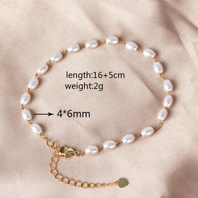 Brățări coreeane cu lanț de perle albe pentru femei, fete, elegante, din oțel inoxidabil, brățară cu farmec de mână, bijuterii, cadouri de nuntă