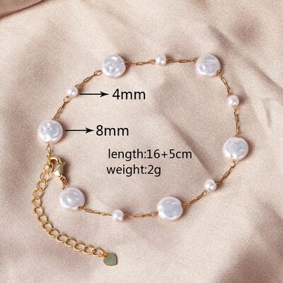 Brățări coreeane cu lanț de perle albe pentru femei, fete, elegante, din oțel inoxidabil, brățară cu farmec de mână, bijuterii, cadouri de nuntă