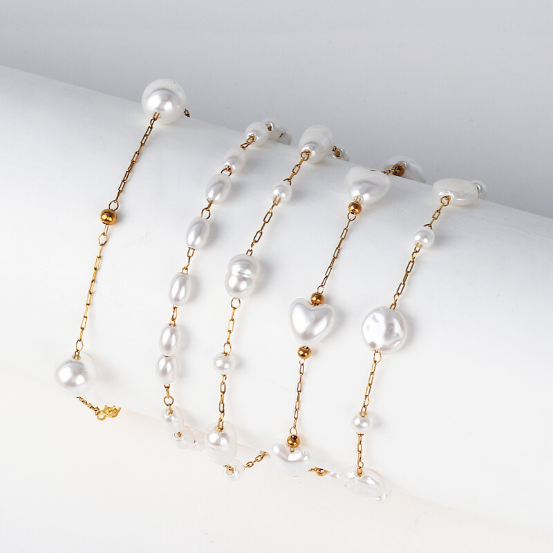 Brățări coreeane cu lanț de perle albe pentru femei, fete, elegante, din oțel inoxidabil, brățară cu farmec de mână, bijuterii, cadouri de nuntă