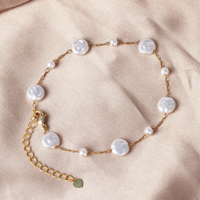 Brățări coreeane cu lanț de perle albe pentru femei, fete, elegante, din oțel inoxidabil, brățară cu farmec de mână, bijuterii, cadouri de nuntă