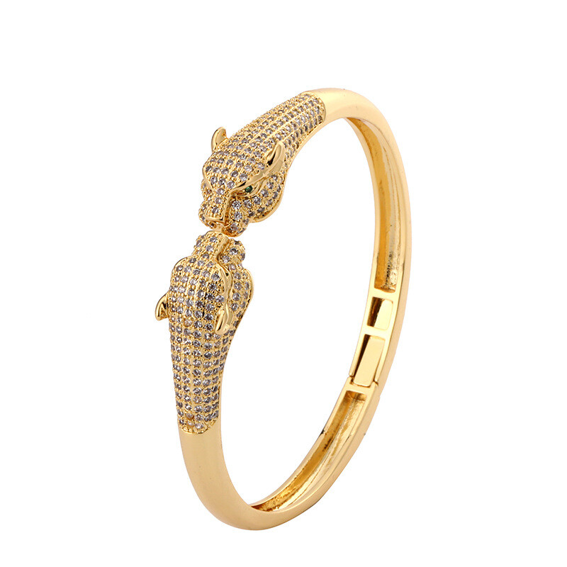 Novi trend, modna narukvica sa životinjskim leopardom, kreativna hip-hop personalizirana otvorena ženska narukvica s mikro intarzijama cirkona