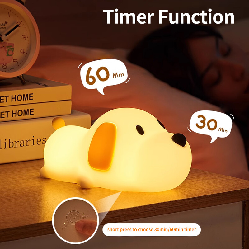 Silikoninis papa šuniukas LED naktinis šviestuvas mielas šunų gyvūno lempa jutiklinis naktinis žibintas vaikams Kalėdų gimtadienio dovana miegamojo dekoras