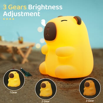 Capybara Cute Night Light Φωτιστικό σιλικόνης 7 χρωμάτων Dimming Nursery Φωτιστικό κρεβατοκάμαρας για Παιδιά Δώρο επαναφορτιζόμενη λάμπα αφής USB