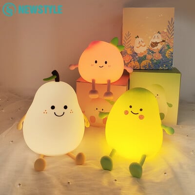 Armas silikoonist lasteaia pirni öövalgusti beebile ja väikelapsele Kawaii Fruit Sleeping NightLight öövalgusti lastetoa jaoks