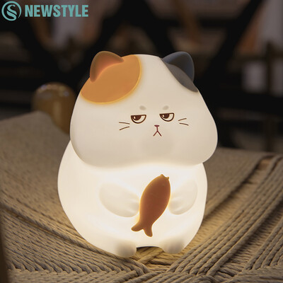 Lumină de noapte drăguță din silicon pentru pisici, cu intensitate reglabilă, reîncărcabilă, pentru dormit, lumină tactilă fără fir Kawaii pentru decorarea camerei copiilor