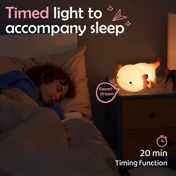 Καινοτομία σιλικόνης Axolotl Night Light Επαναφορτιζόμενη λάμπα ύπνου νηπιαγωγείου Φώτα νυκτός ελέγχου αφής για διακόσμηση βρεφικού δωματίου