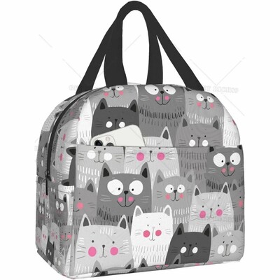 Anime Cat prijenosna izolirana torba za ručak Prijenosna prijenosna izolacijska kutija za ručak za višekratnu upotrebu rashladna torba s patentnim zatvaračem i džepom za žene