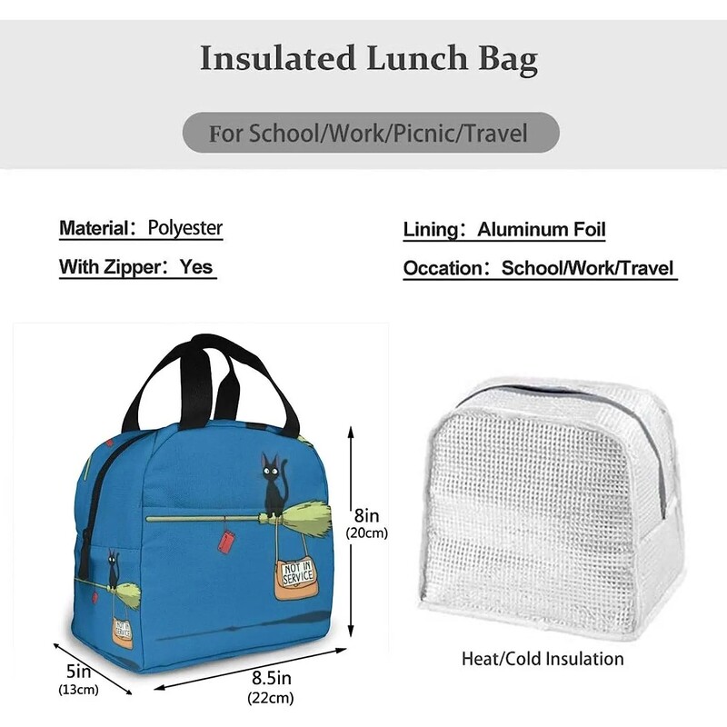 Anime Cat prijenosna izolirana torba za ručak Prijenosna prijenosna izolacijska kutija za ručak za višekratnu upotrebu rashladna torba s patentnim zatvaračem i džepom za žene