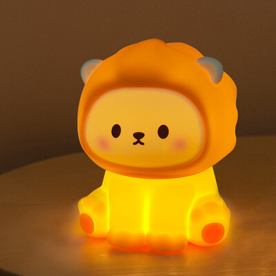 Lumină de noapte Kawaii Lion, reîncărcabilă, cu 3 niveluri, din silicon, pentru dormit, lampa de noptieră, veioze pentru dormitor