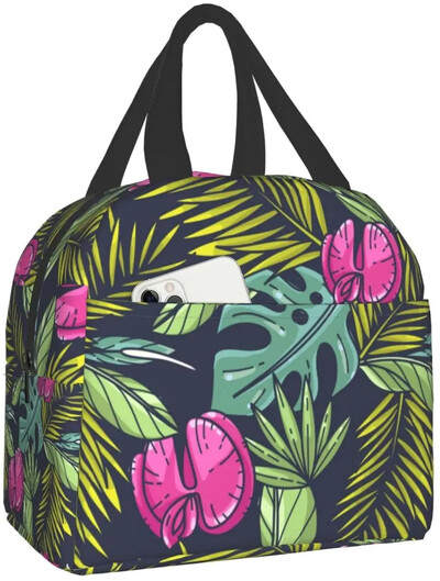 Цветна хавайска тропическа чанта за обяд Пътна кутия Работен охладител Тоте за многократна употреба Кутии за пикник Обратно към училище Изолирани чанти за жени Мъже