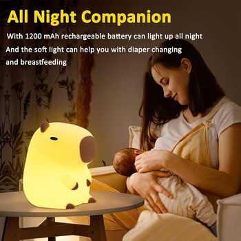 Χαριτωμένο Capybara Night Light Παιδικό Φωτιστικό Νυχτερινής σιλικόνης Δώρο USB Επαναφορτιζόμενο Ζώο αφής Διακόσμηση λυχνίας ύπνου