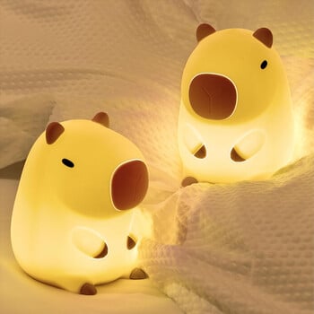 Χαριτωμένο Capybara Night Light Παιδικό Φωτιστικό Νυχτερινής σιλικόνης Δώρο USB Επαναφορτιζόμενο Ζώο αφής Διακόσμηση λυχνίας ύπνου