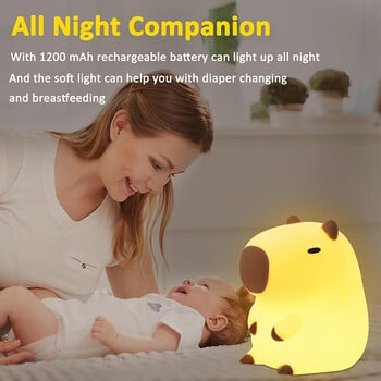 Χαριτωμένο Capybara Night Light Παιδικό Φωτιστικό Νυχτερινής σιλικόνης Δώρο USB Επαναφορτιζόμενο Ζώο αφής Διακόσμηση λυχνίας ύπνου