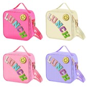 Изолирана чанта за обяд с регулируема презрамка, изолирана чанта с найлонова кутия за обяд, с декорация от шенилни букви, за пикник при пътуване в училищеB