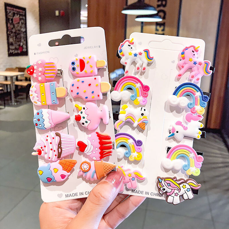 10gab Bērnu matu sprādzes, mīksta želeja 10 gab. Komplekts Meiteņu matu sprādzes Cute BB Clips Sānu klipši Karikatūras matu kartītes