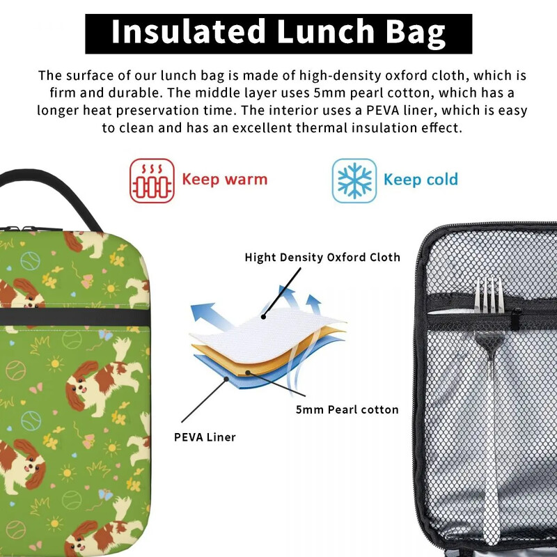 Персонализирана чанта за обяд на Кавалер Кинг Чарлз Шпаньол Дамски топлоизолирани кутии за обяд за деца, деца в училище