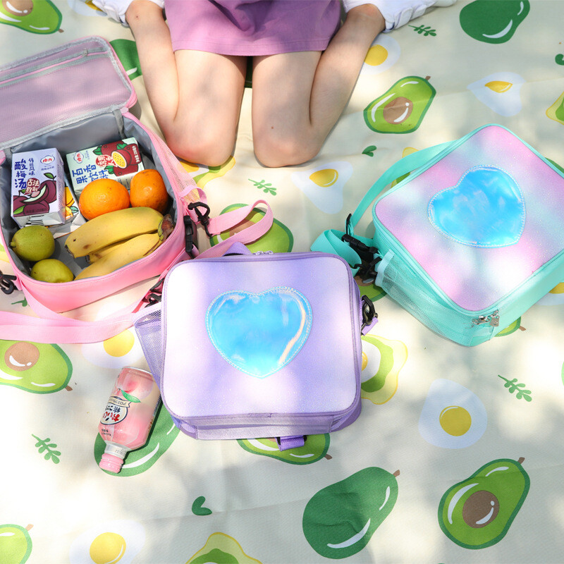 Laserske torbe za ručak za žene šarene toplinske izolacije bento torbe za piknik jednostavna djevojačka torba na jedno rame ruksak za van