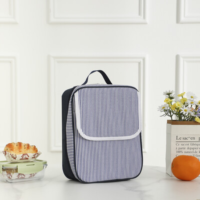 Geantă de prânz cu dungi Seersucker Geantă de prânz izolată, reutilizabilă, pentru copii, pentru călătorii în aer liber înapoi la școală