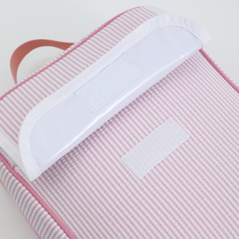 Geantă de prânz cu dungi Seersucker Geantă de prânz izolată, reutilizabilă, pentru copii, pentru călătorii în aer liber înapoi la școală