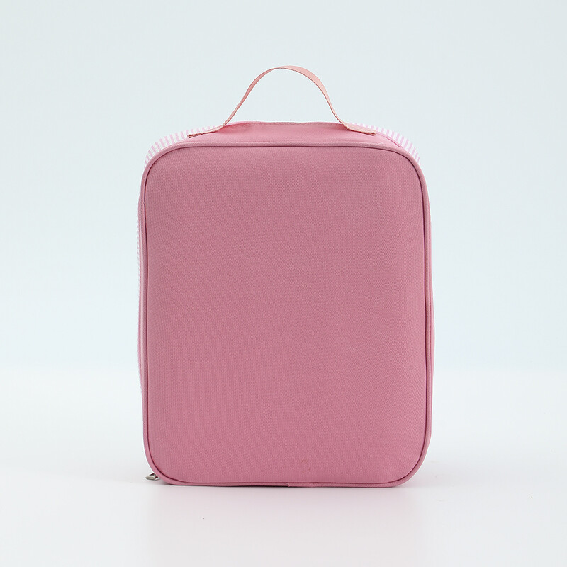 Geantă de prânz cu dungi Seersucker Geantă de prânz izolată, reutilizabilă, pentru copii, pentru călătorii în aer liber înapoi la școală