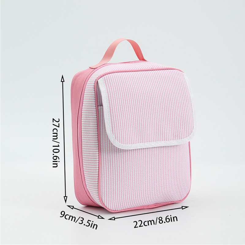 Geantă de prânz cu dungi Seersucker Geantă de prânz izolată, reutilizabilă, pentru copii, pentru călătorii în aer liber înapoi la școală