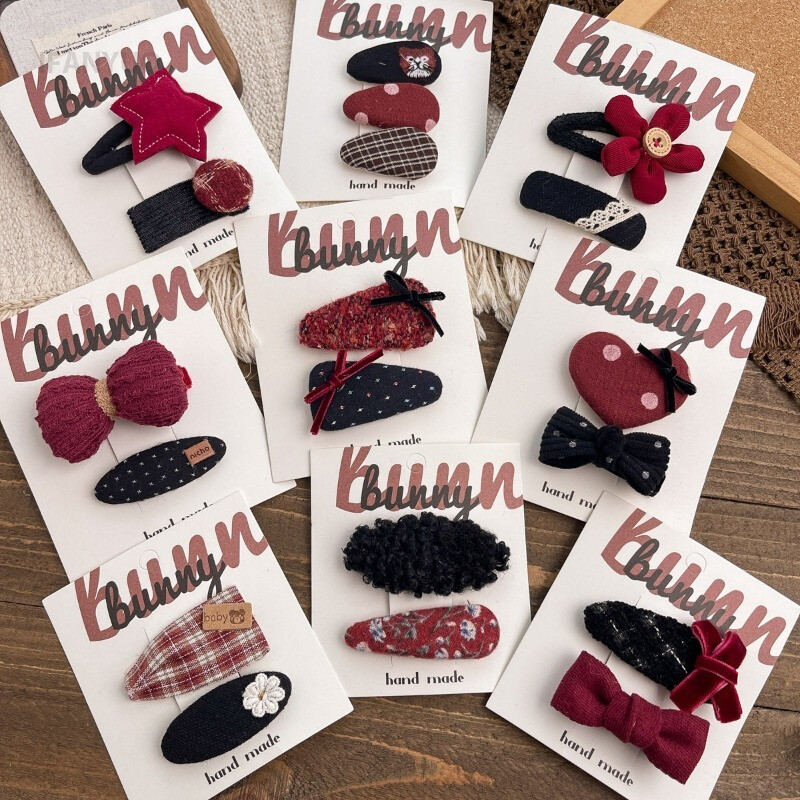 Agrafe de păr Tesatura dulce Agrafe de păr cu fundă roșie Versatile de toamnă și iarnă Fetițe Breton rupt Accesorii de păr Acele de păr