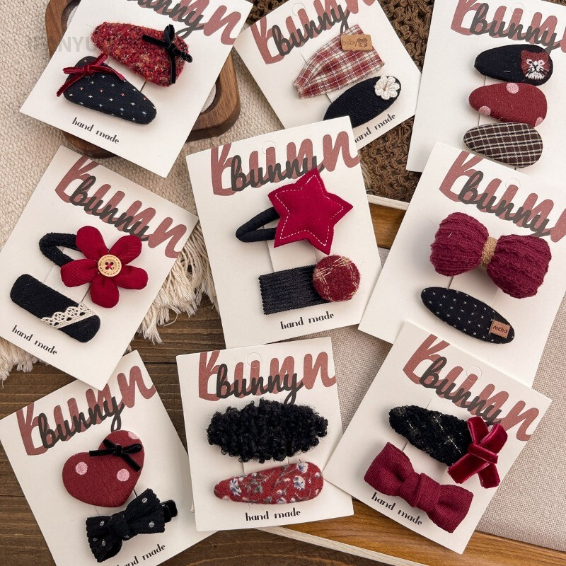 Agrafe de păr Tesatura dulce Agrafe de păr cu fundă roșie Versatile de toamnă și iarnă Fetițe Breton rupt Accesorii de păr Acele de păr