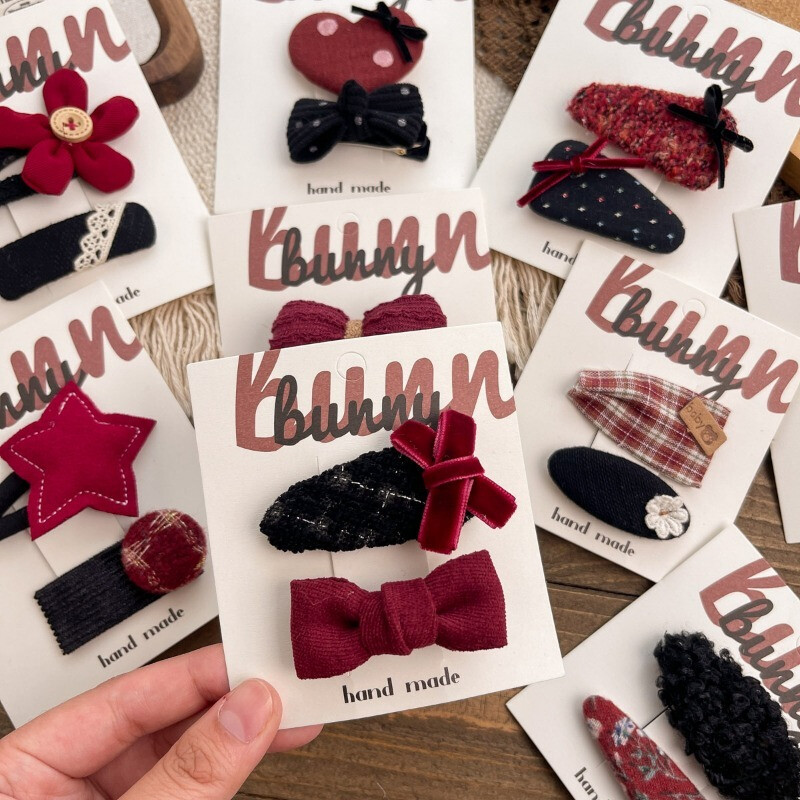 Agrafe de păr Tesatura dulce Agrafe de păr cu fundă roșie Versatile de toamnă și iarnă Fetițe Breton rupt Accesorii de păr Acele de păr