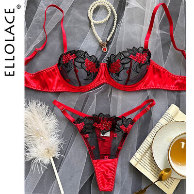 Ellolace Fancy Lingerie Set de sutien din dantelă florală Bilizna Lenjerie de corp de lux arătătoare Seturi exotice din dantelă fină, sexy, erotică, zână