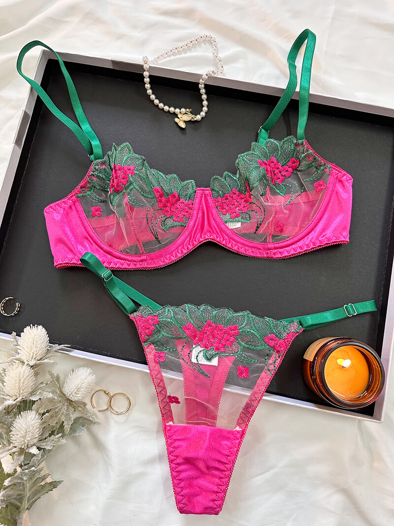 Ellolace Fancy Lingerie Set de sutien din dantelă florală Bilizna Lenjerie de corp de lux arătătoare Seturi exotice din dantelă fină, sexy, erotică, zână