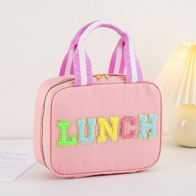 Момичета Момчета Подготвена Сладка многократна найлонова изолирана кутия за обяд Хладилна чанта с шенилни букви за офис, училище, пътуване, пикник