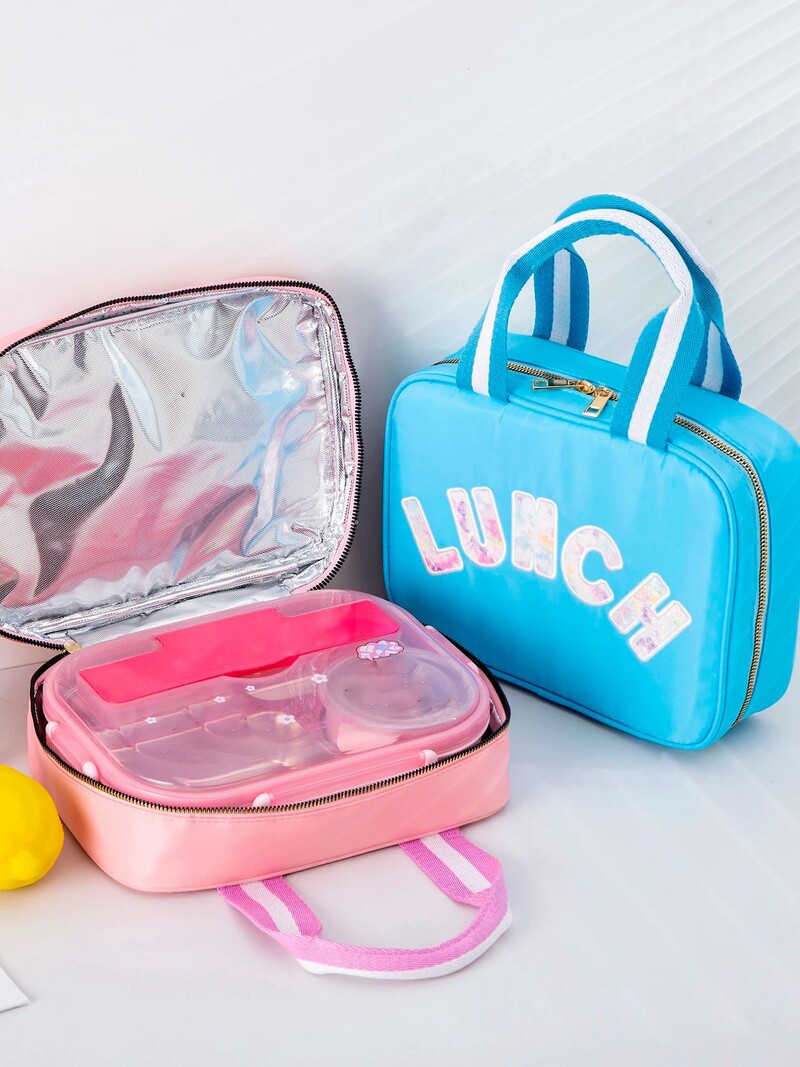 Момичета Момчета Подготвена Сладка многократна найлонова изолирана кутия за обяд Хладилна чанта с шенилни букви за офис, училище, пътуване, пикник