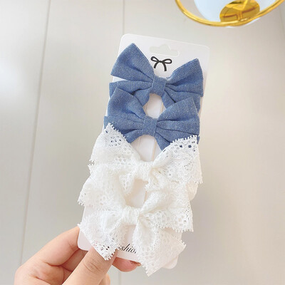 4Pcs/Set Slatke čipkaste kopče za kosu s mašnama za slatke djevojke Ručno izrađene ukosnice Boutique ukosnice Pokrivala za glavu Dječji dodaci za kosu