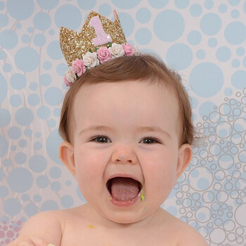 Pink White Rose 1 Year Old Crown Hat Happy Princess Birthday Decor Kid Baby Girl 1st Hat Birthday Photo Props Шапка для ведьм