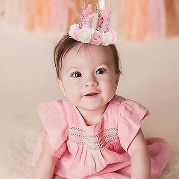 Pink White Rose 1 Year Old Crown Hat Happy Princess Birthday Decor Kid Baby Girl 1st Hat Birthday Photo Props Шапка для ведьм