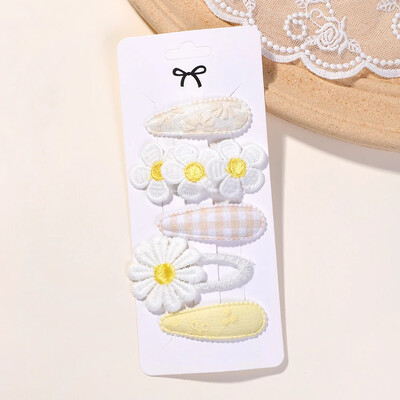 Nou set de 5 bucăți de agrafe BB pentru copii Accesorii pentru păr Bretonă dulce imprimată Agrafă pentru fete Barrette Ins Style Daisy Ornamente în ac de păr