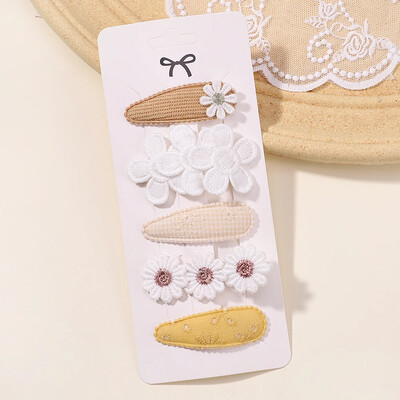 Nou set de 5 bucăți de agrafe BB pentru copii Accesorii pentru păr Bretonă dulce imprimată Agrafă pentru fete Barrette Ins Style Daisy Ornamente în ac de păr