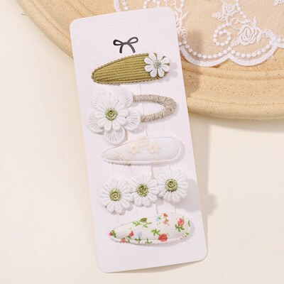 Nou set de 5 bucăți de agrafe BB pentru copii Accesorii pentru păr Bretonă dulce imprimată Agrafă pentru fete Barrette Ins Style Daisy Ornamente în ac de păr