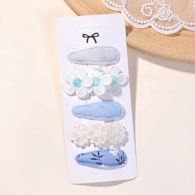 Nou set de 5 bucăți de agrafe BB pentru copii Accesorii pentru păr Bretonă dulce imprimată Agrafă pentru fete Barrette Ins Style Daisy Ornamente în ac de păr