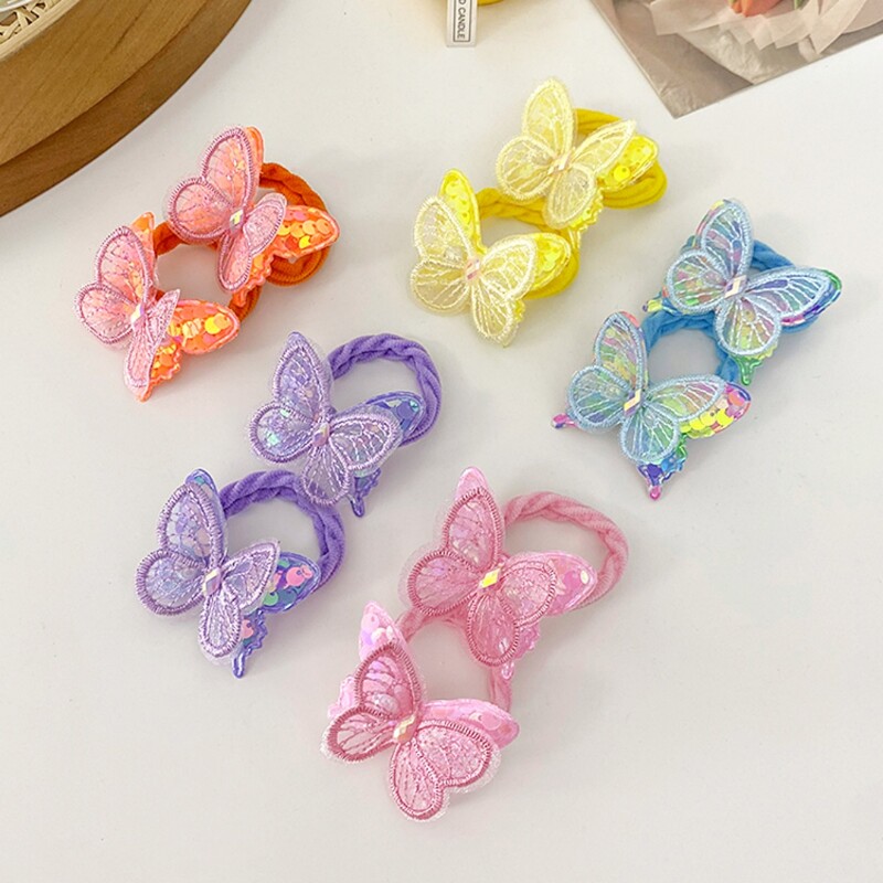 2 KOM Nove šljokice Leptir Djevojčice zavežu konjski rep Dječje elastične trake za kosu Dodaci za kosu Slatke dječje gumice za kosu Pokrivala za kosu