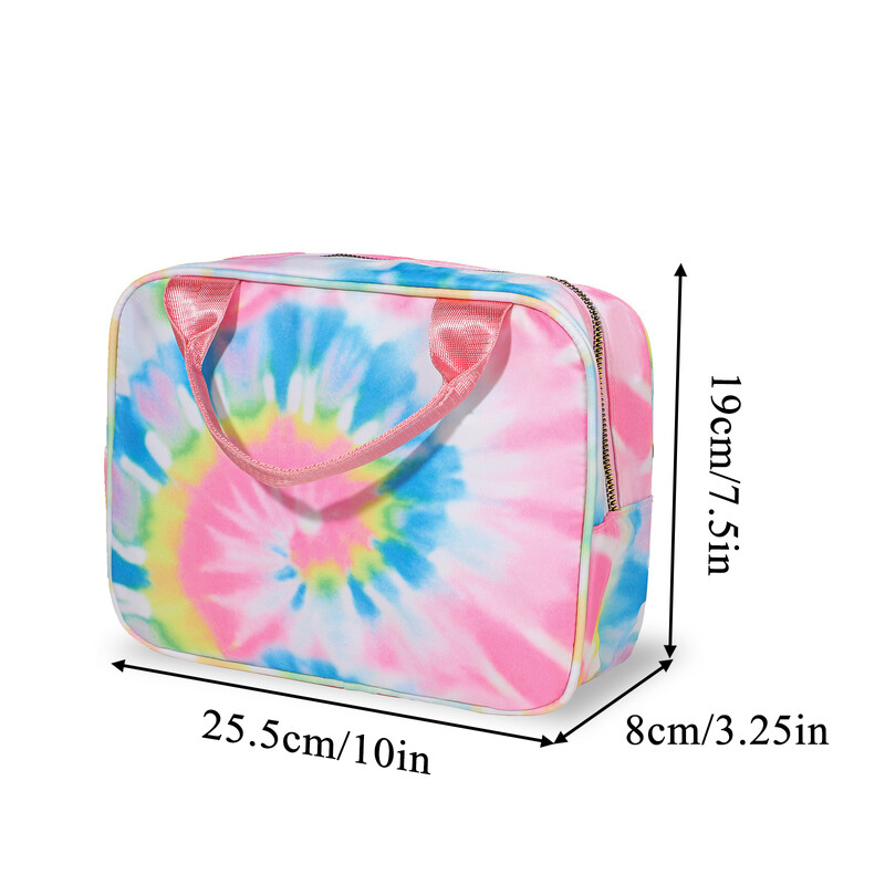 Geantă de prânz din nailon cu izolație florală, cutie de prânz cu zâmbet în carouri, cu mâner Înapoi la școală pentru călătorie Camping